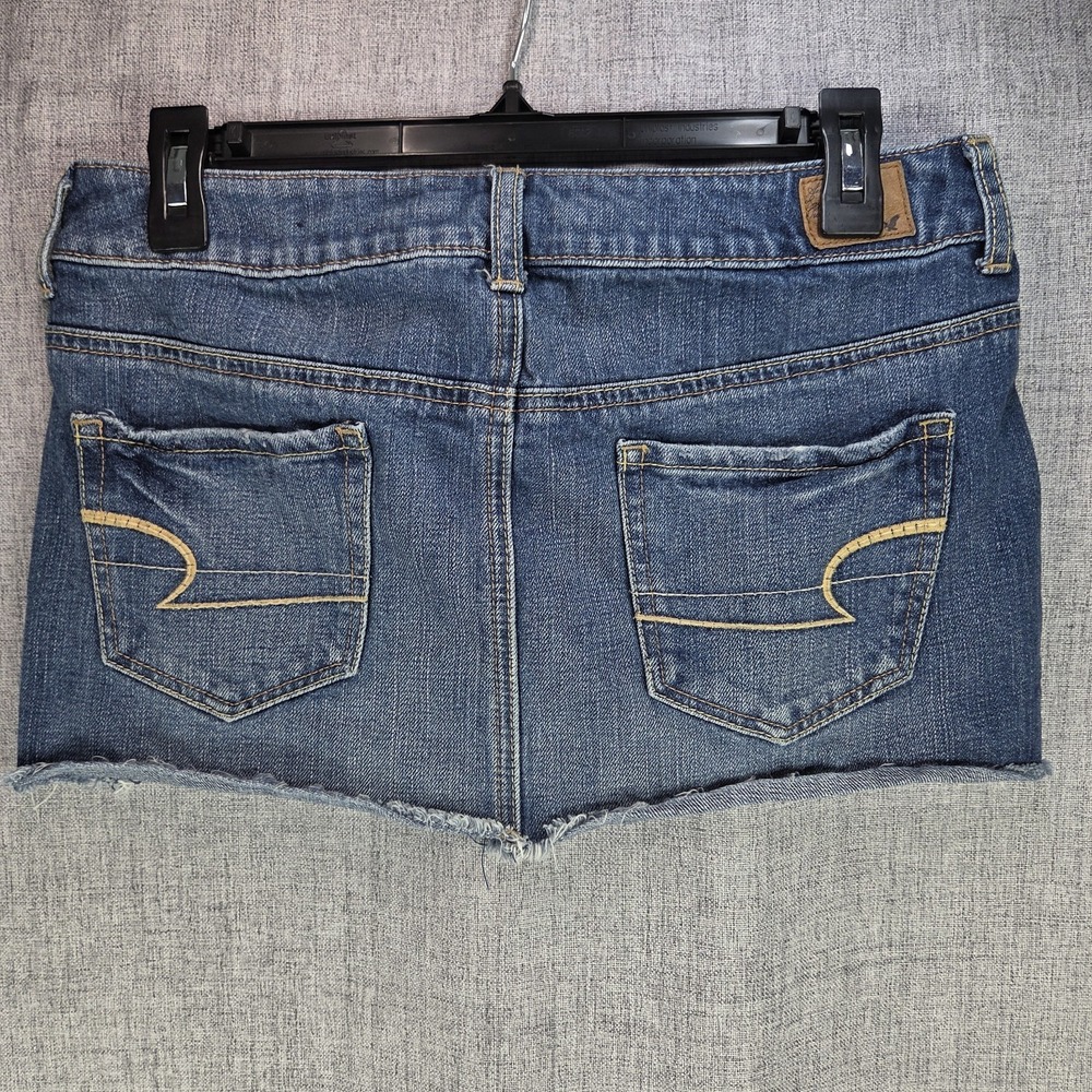 American Eagle Y2K Denim Mini Skirt VTG Button Fly SZ 2 Raw Frayed Hem Grunge - Picture 4 of 7